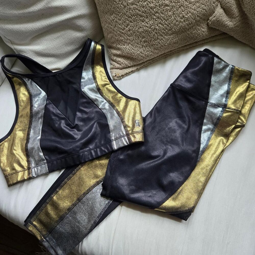 Good American Women's Black and Gold Leggings And Top Set